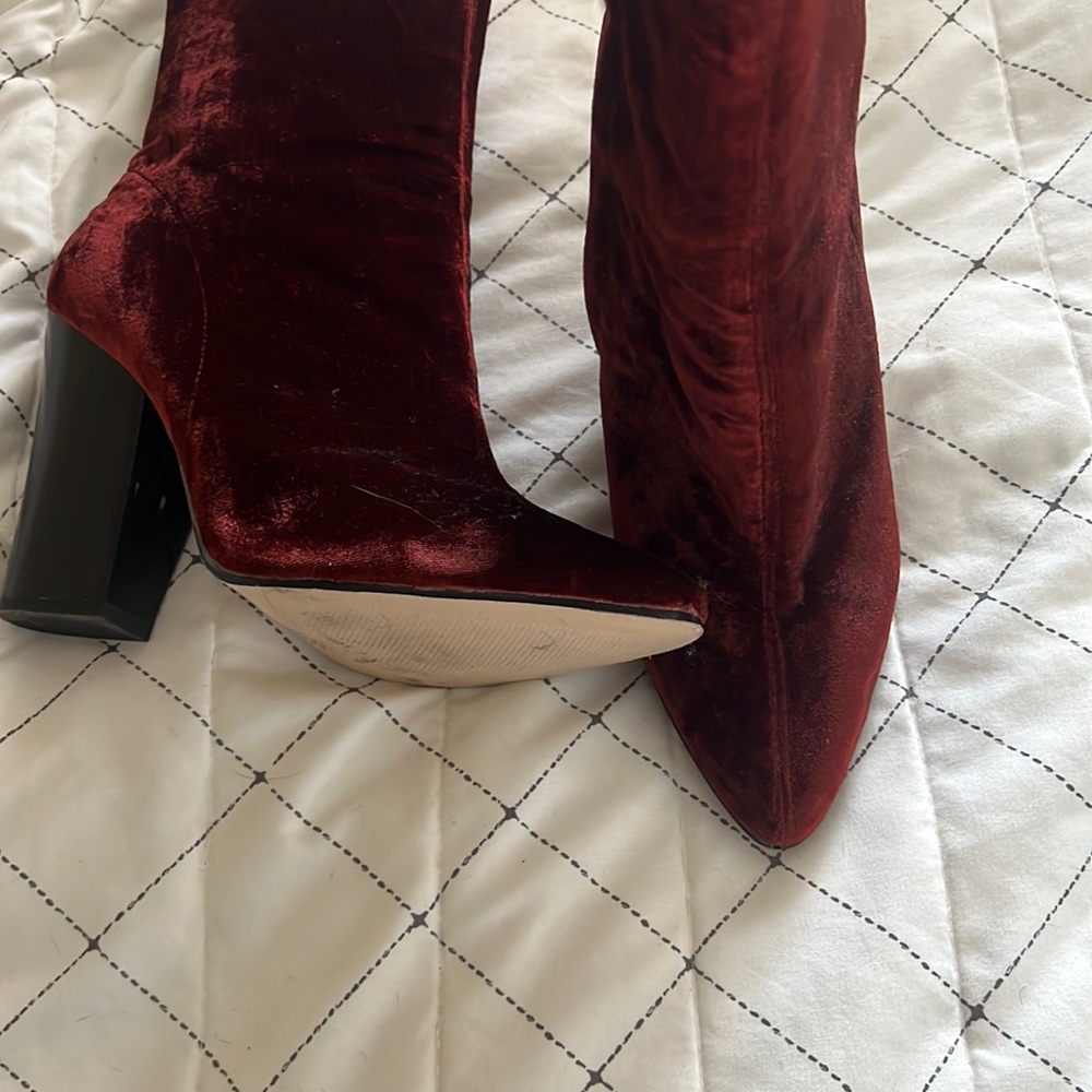 Burgundy Velvet Zara Ankle Boots - Picture 2 of 7